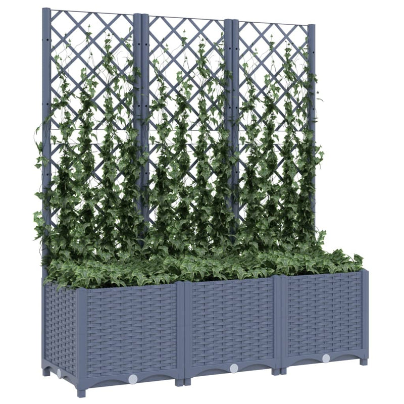 vidaXL sötétszürke PP rácsos kerti ültetőláda 120 x 40 x 136 cm