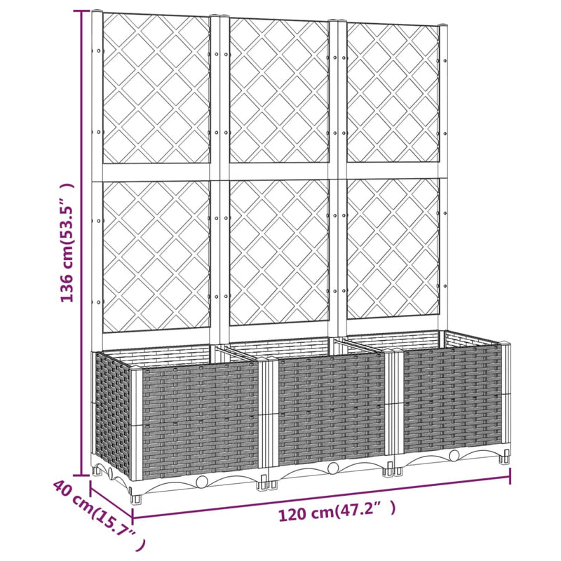 vidaXL sötétszürke PP rácsos kerti ültetőláda 120 x 40 x 136 cm