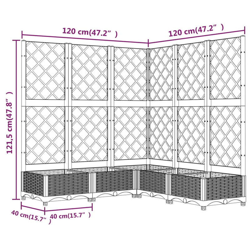vidaXL sötétszürke PP rácsos kerti ültetőláda 120 x 120 x 121,5 cm