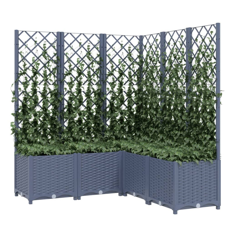 vidaXL sötétszürke PP rácsos kerti ültetőláda 120 x 120 x 136 cm