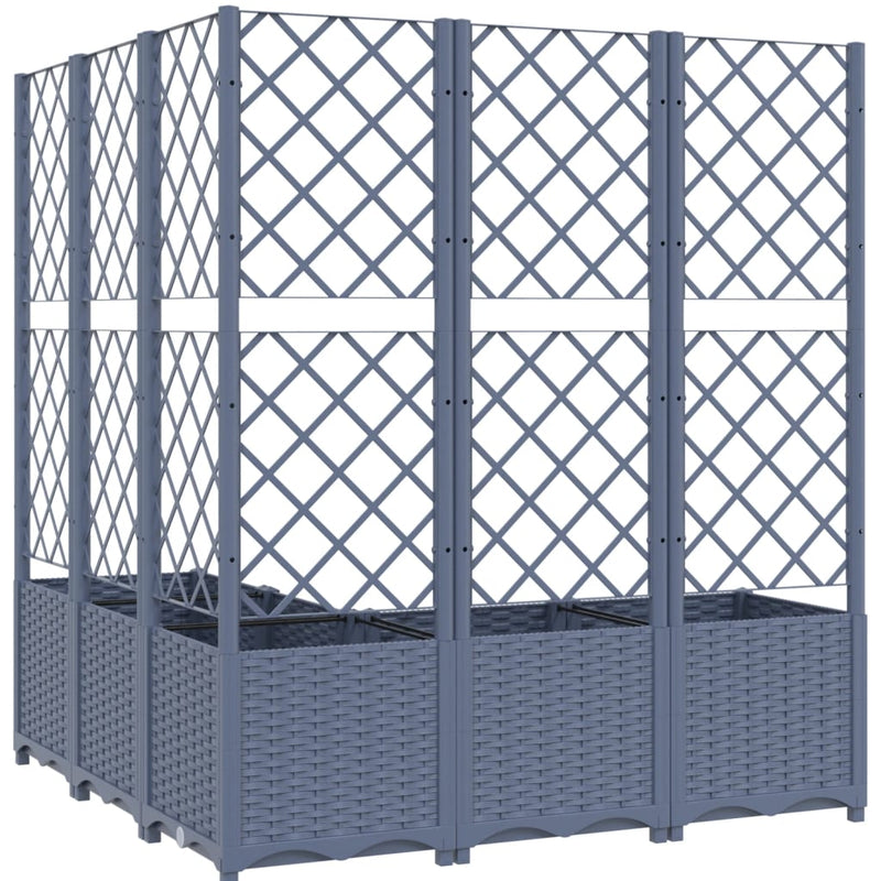 vidaXL sötétszürke PP rácsos kerti ültetőláda 120 x 120 x 136 cm