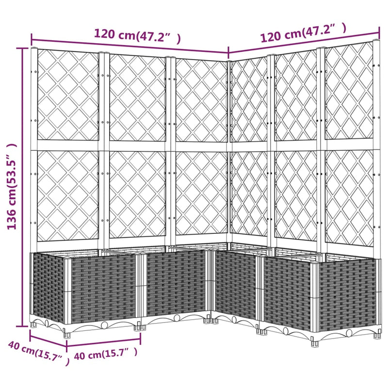 vidaXL sötétszürke PP rácsos kerti ültetőláda 120 x 120 x 136 cm