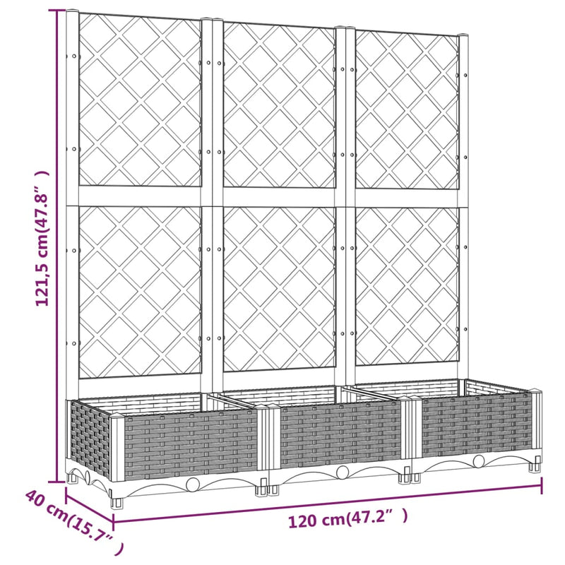 vidaXL barna polipropilén rácsos kerti ültetőláda 120 x 40 x 121,5 cm