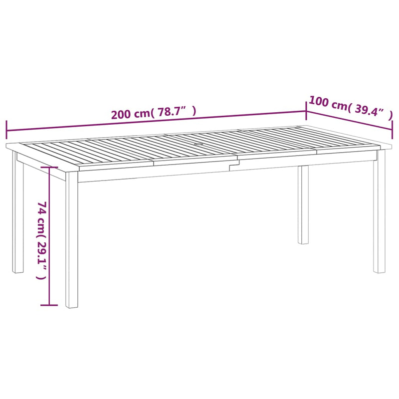 vidaXL tömör akácfa kerti asztal 200 x 100 x 74 cm