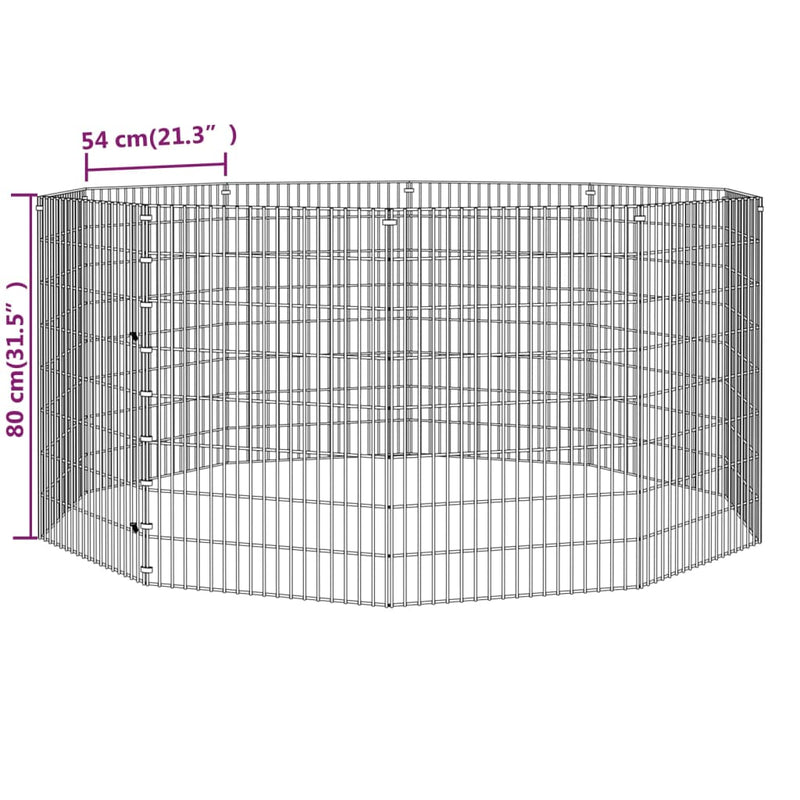 vidaXL 10 paneles horganyzott vas szabadon álló állatketrec 54 x 80 cm