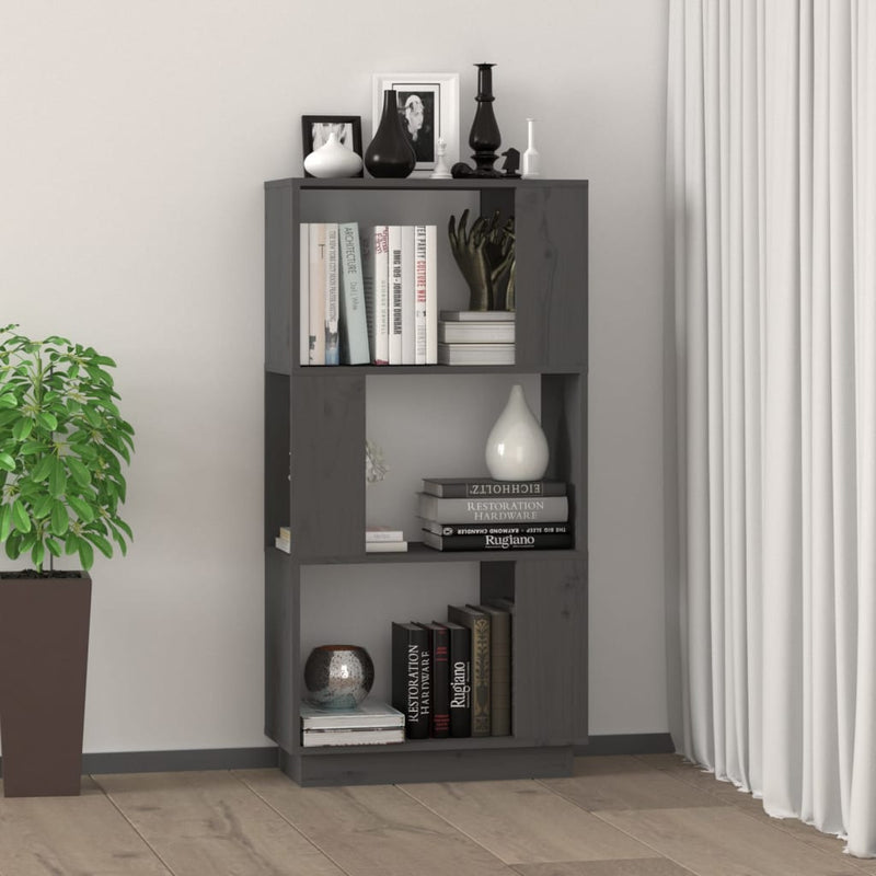 vidaXL szürke tömör fenyőfa könyvszekrény/térelválasztó 51x25x101 cm