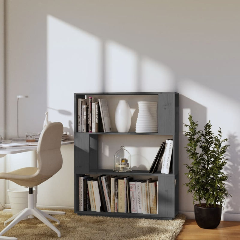 vidaXL szürke tömör fenyőfa könyvszekrény/térelválasztó 80x25x101 cm