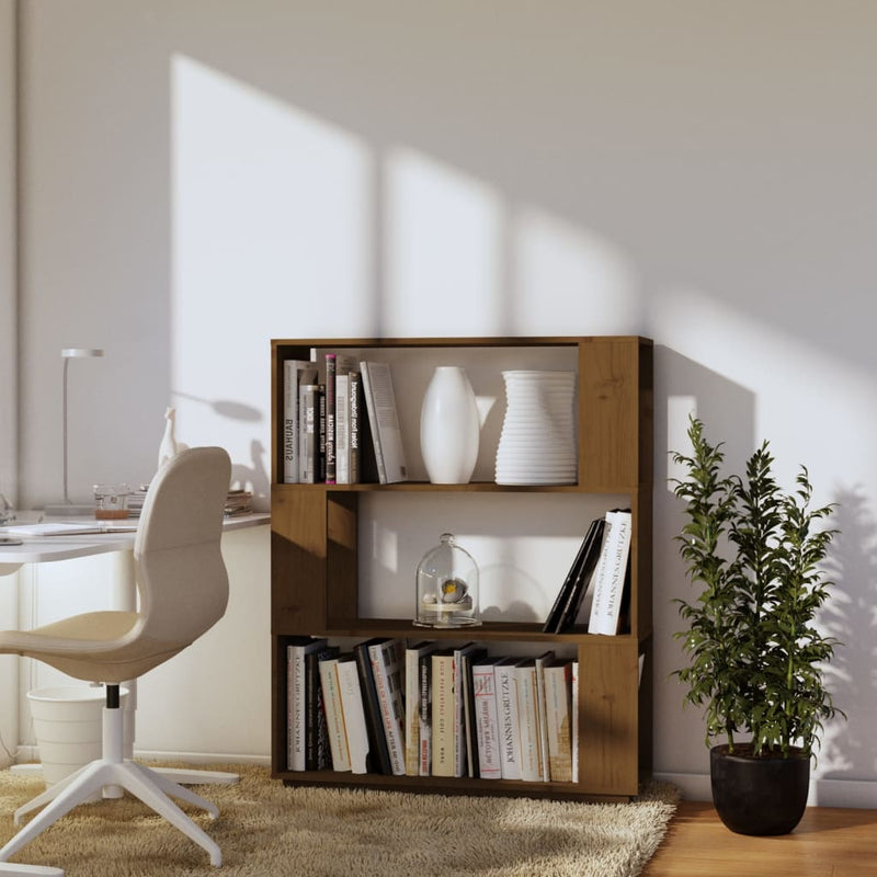 vidaXL mézbarna tömör fenyőfa könyvszekrény/térelválasztó 80x25x101 cm