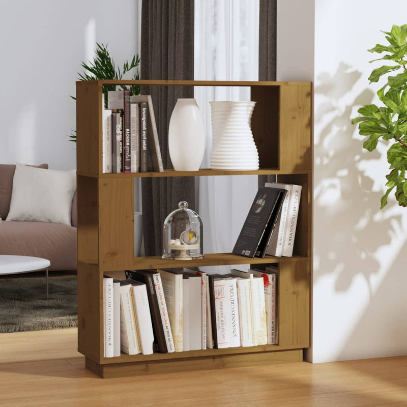 vidaXL mézbarna tömör fenyőfa könyvszekrény/térelválasztó 80x25x101 cm
