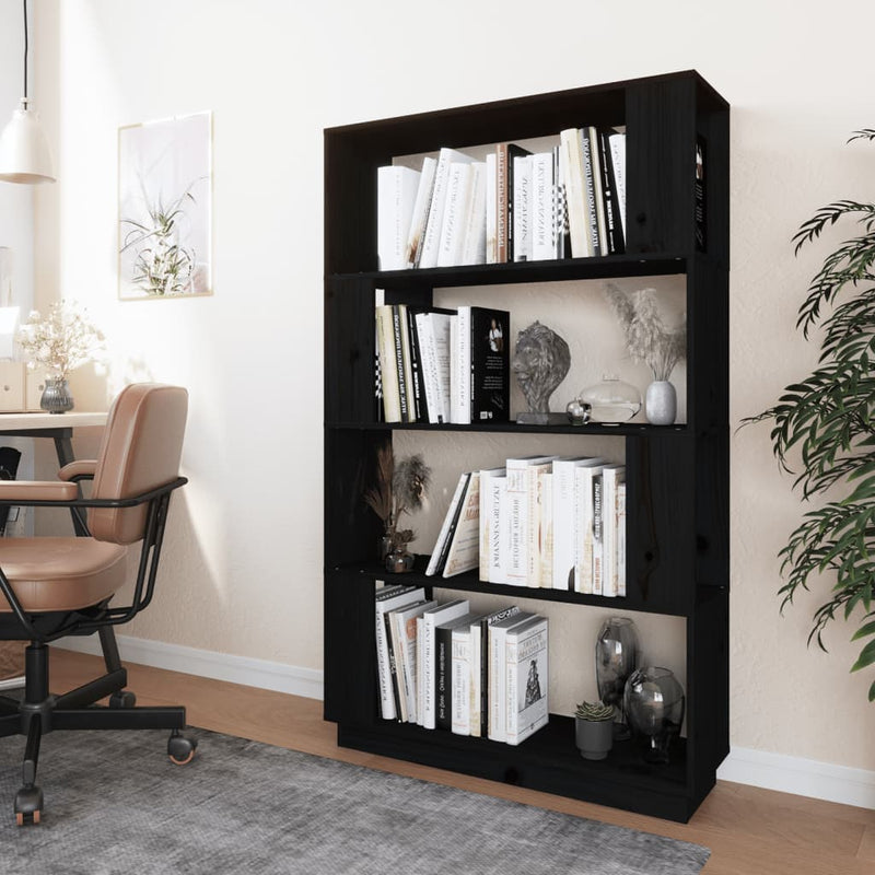 vidaXL fekete tömör fenyőfa könyvszekrény/térelválasztó 80x25x132 cm