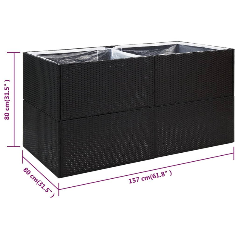 vidaXL fekete polyrattan kerti ültetőláda 157x80x80 cm