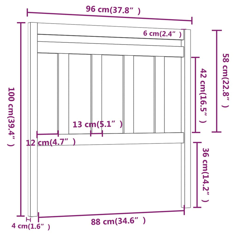 vidaXL fekete tömör fenyőfa ágyfejtámla 96 x 4 x 100 cm