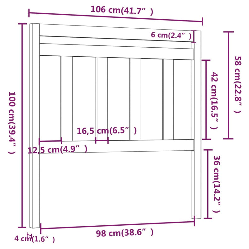 vidaXL tömör fenyőfa ágyfejtámla 106 x 4 x 100 cm