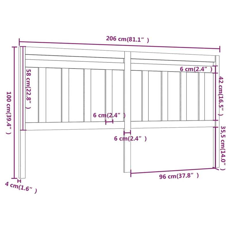 vidaXL fehér tömör fenyőfa ágyfejtámla 206 x 4 x 100 cm