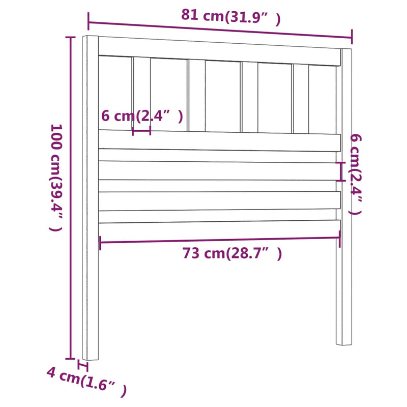 vidaXL szürke tömör fenyőfa ágyfejtámla 81 x 4 x 100 cm