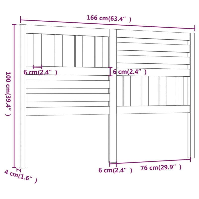 vidaXL fekete tömör fenyőfa ágyfejtámla 166 x 4 x 100 cm
