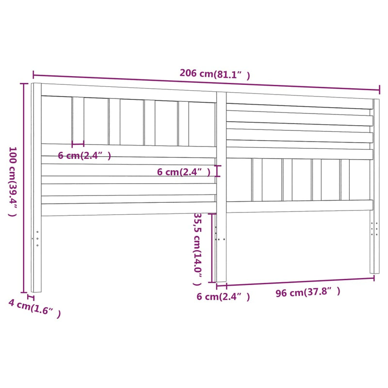 vidaXL fekete tömör fenyőfa ágyfejtámla 206 x 4 x 100 cm