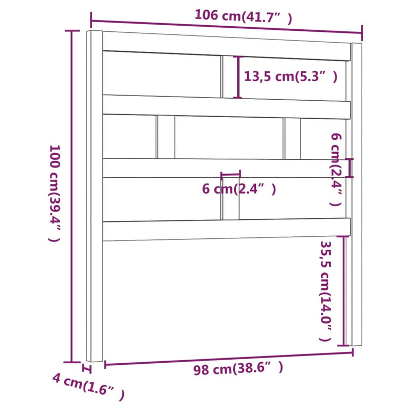 vidaXL fekete tömör fenyőfa ágyfejtámla 106 x 4 x 100 cm