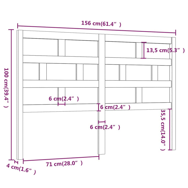vidaXL fekete tömör fenyőfa ágyfejtámla 156 x 4 x 100 cm