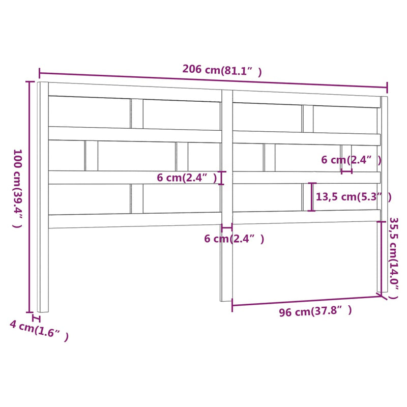 vidaXL fehér tömör fenyőfa ágy fejtámla 206 x 4 x 100 cm