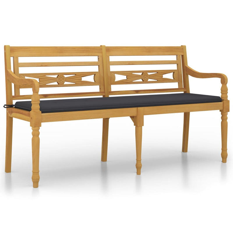 vidaXL tömör tíkfa Batavia pad antracitszürke párnával 150 cm