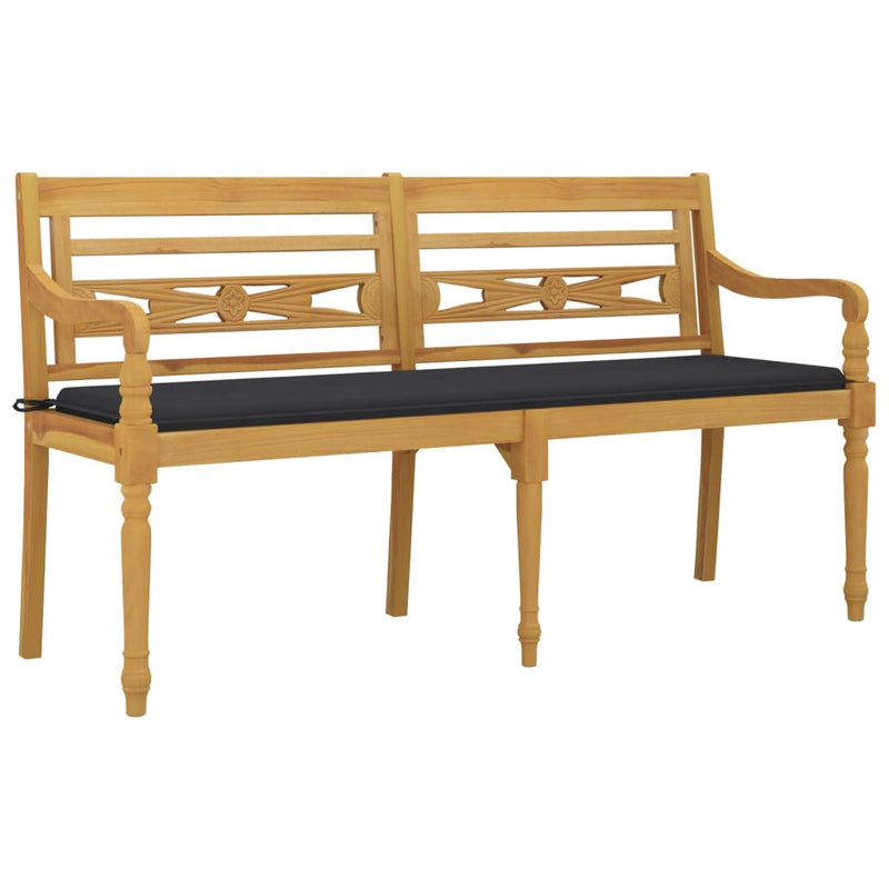 vidaXL tömör tíkfa Batavia pad antracitszürke párnával 150 cm