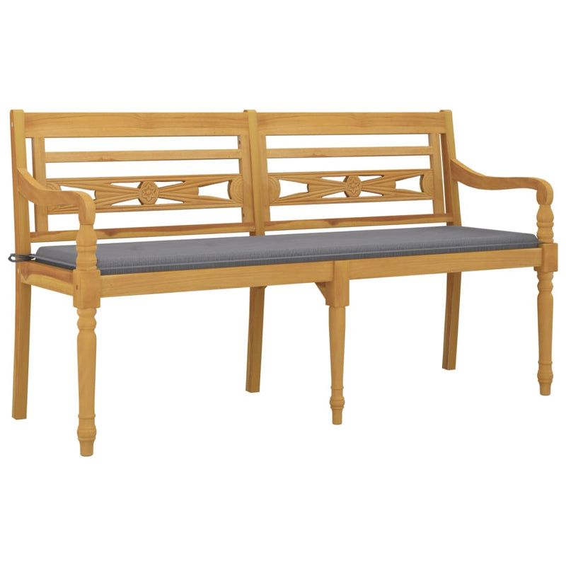 vidaXL tömör tíkfa Batavia pad szürke párnával 150 cm