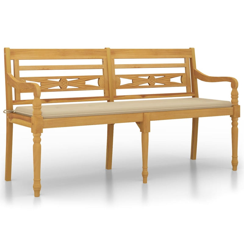 vidaXL tömör tíkfa Batavia pad bézs párnával 150 cm
