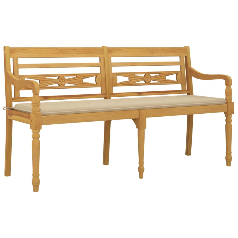 vidaXL tömör tíkfa Batavia pad bézs párnával 150 cm