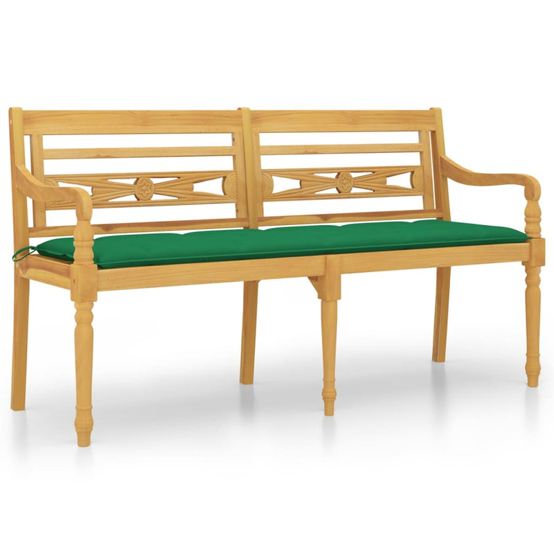vidaXL tömör tíkfa Batavia pad zöld párnával 150 cm