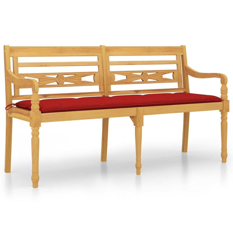 vidaXL tömör tíkfa Batavia pad piros párnával 150 cm