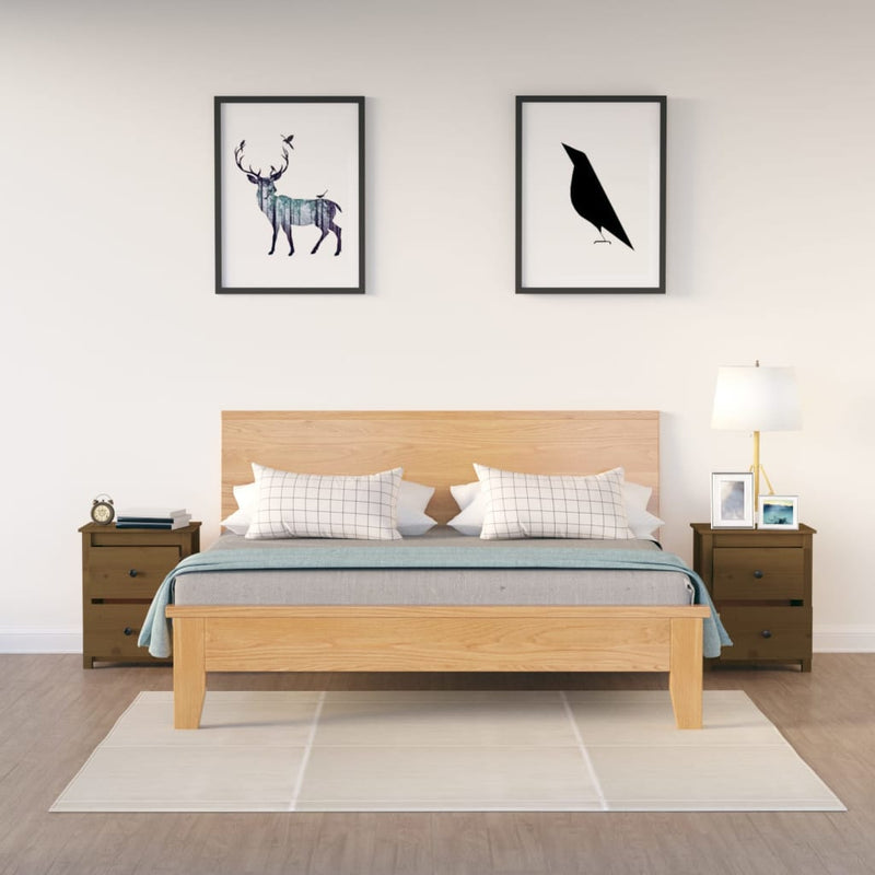vidaXL 2 darab mézbarna tömör fenyőfa éjjeliszekrény 50x35x61,5 cm