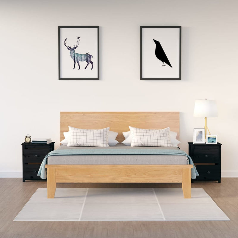vidaXL 2 darab fekete tömör fenyőfa éjjeliszekrény 50x35x61,5 cm