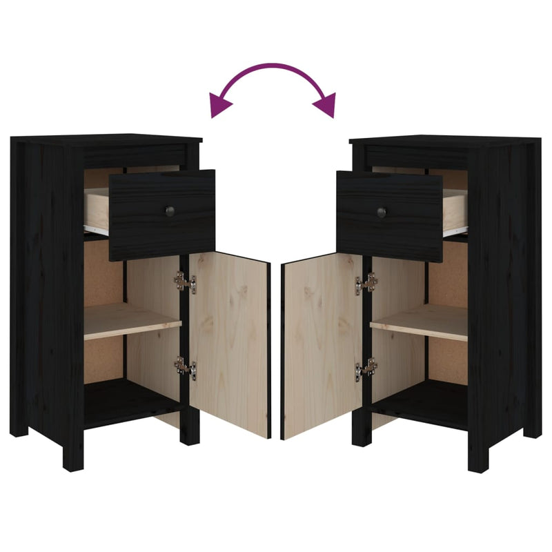 vidaXL fekete tömör fenyőfa tálalószekrény 40 x 35 x 80 cm