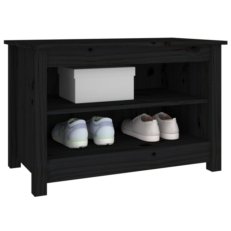 vidaXL fekete tömör fenyőfa cipőtároló pad 70x38x45,5 cm
