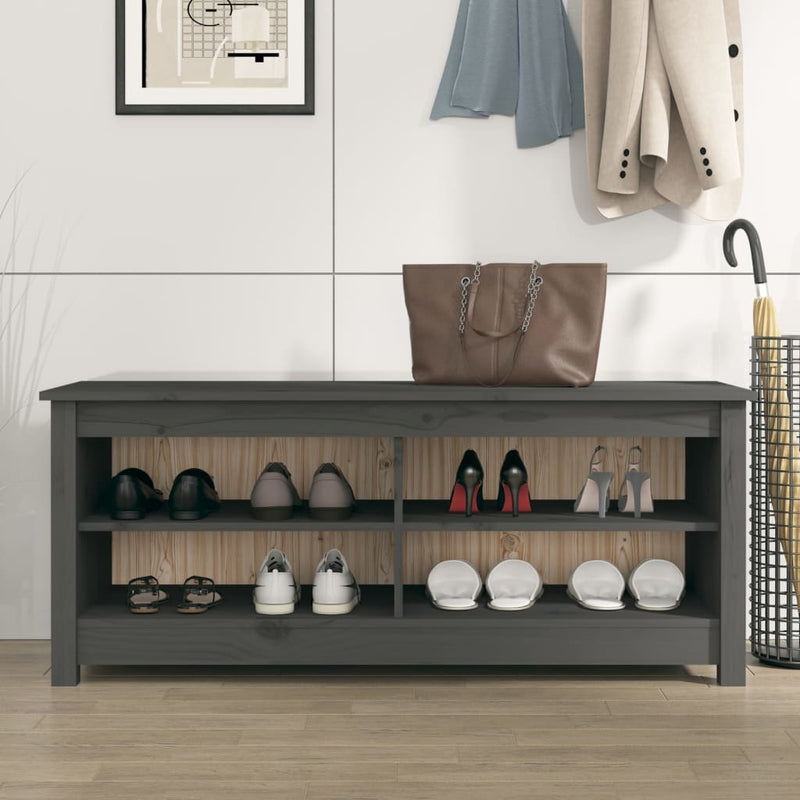 vidaXL szürke tömör fenyőfa cipőtároló pad 110 x 38 x 45,5 cm