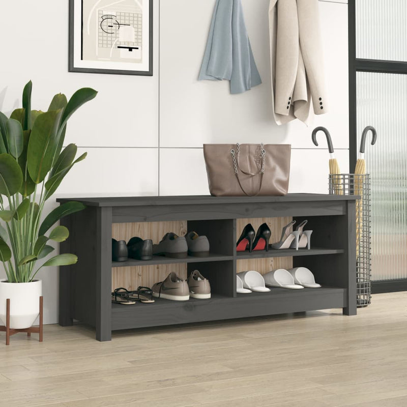 vidaXL szürke tömör fenyőfa cipőtároló pad 110 x 38 x 45,5 cm