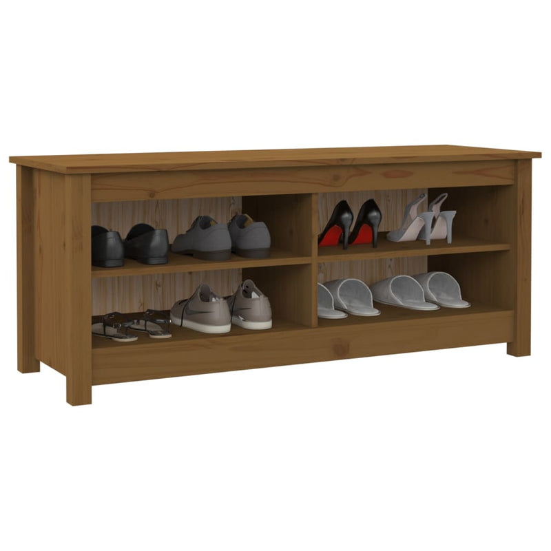 vidaXL mézbarna tömör fenyőfa cipőtároló pad 110 x 38 x 45,5 cm
