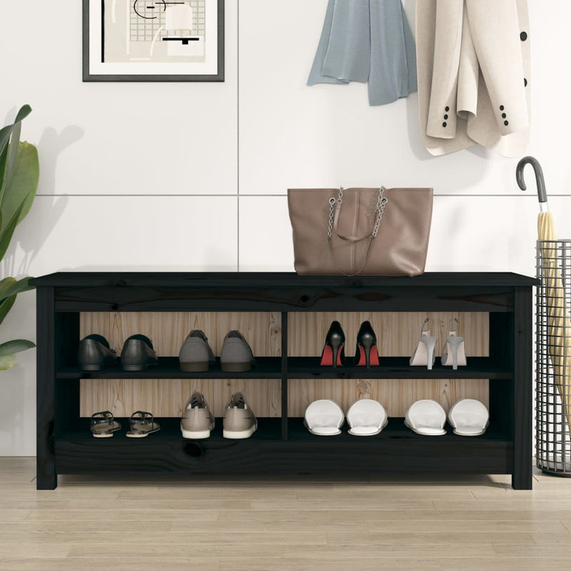 vidaXL fekete tömör fenyőfa cipőtároló pad 110 x 38 x 45,5 cm