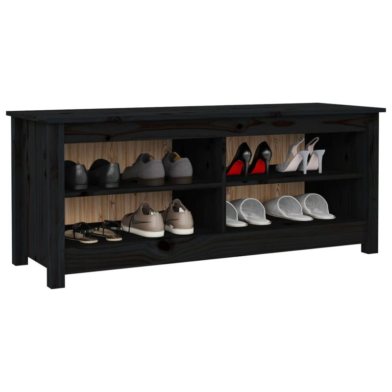 vidaXL fekete tömör fenyőfa cipőtároló pad 110 x 38 x 45,5 cm