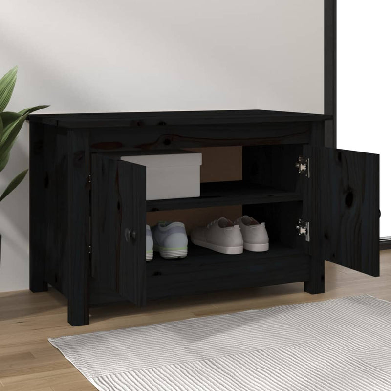 vidaXL fekete tömör fenyőfa cipősszekrény 70 x 38 x 45,5 cm