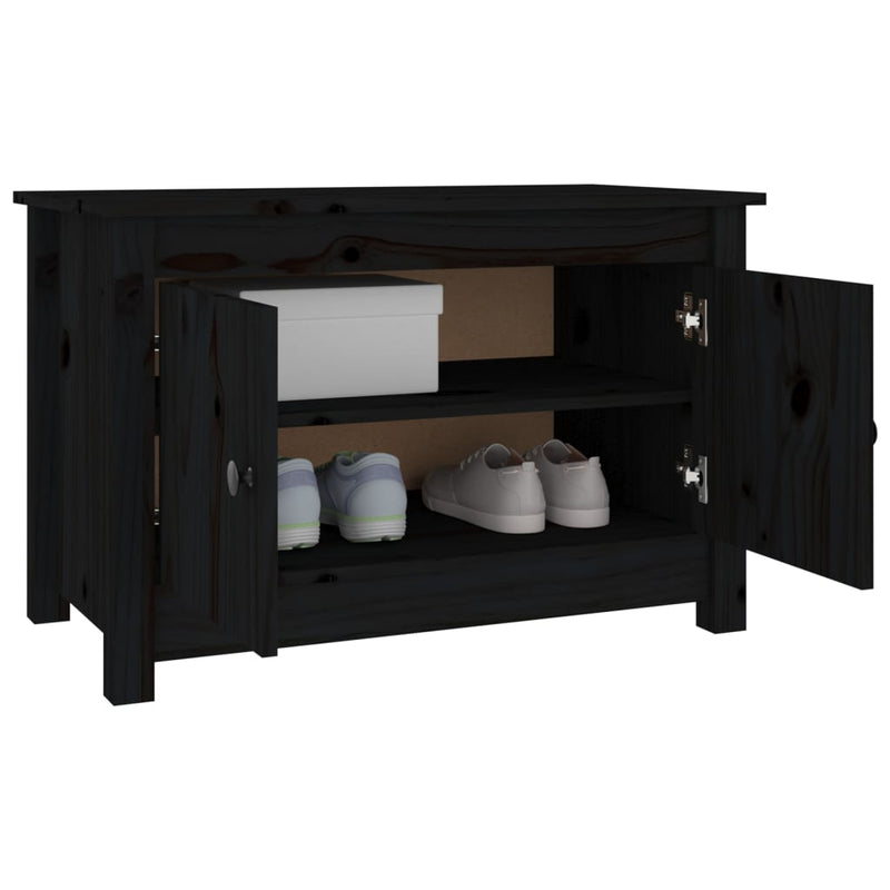 vidaXL fekete tömör fenyőfa cipősszekrény 70 x 38 x 45,5 cm