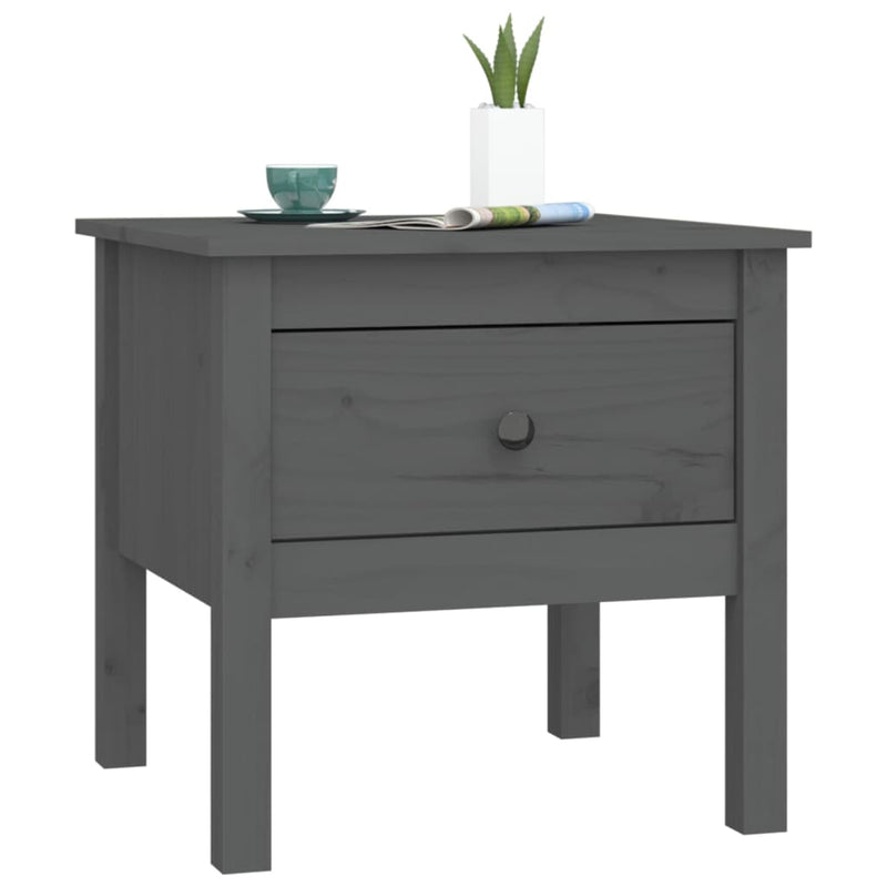 vidaXL 2 db szürke tömör fenyőfa kisasztal 50 x 50 x 49 cm