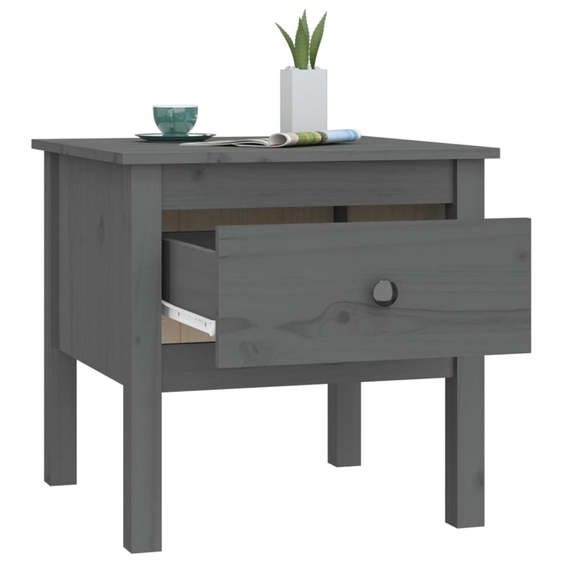 vidaXL 2 db szürke tömör fenyőfa kisasztal 50 x 50 x 49 cm