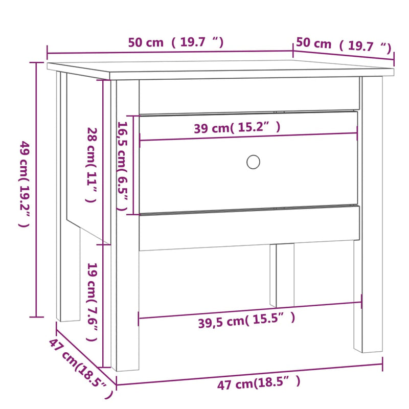 vidaXL fekete tömör fenyőfa kisasztal 50 x 50 x 49 cm