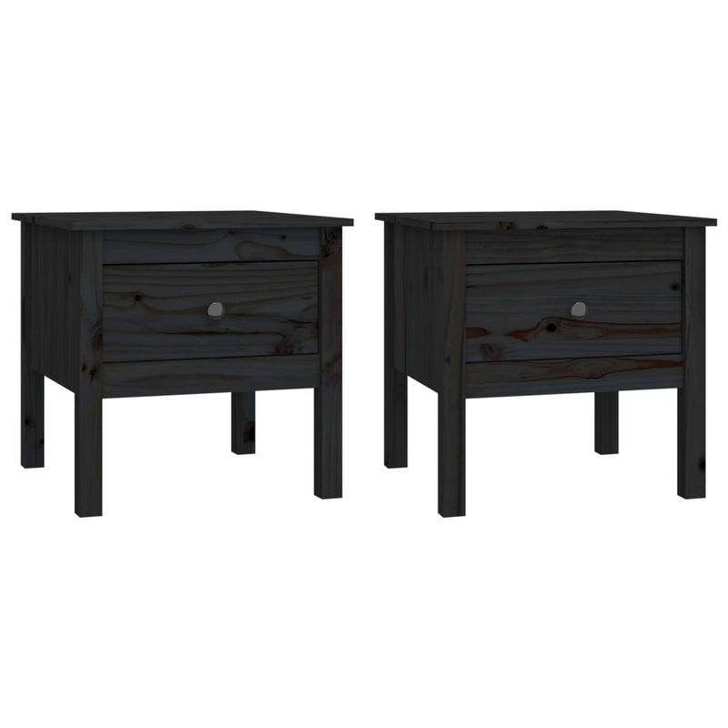 vidaXL 2 db fekete tömör fenyőfa kisasztal 50 x 50 x 49 cm