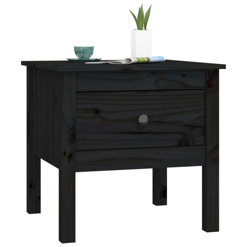 vidaXL 2 db fekete tömör fenyőfa kisasztal 50 x 50 x 49 cm