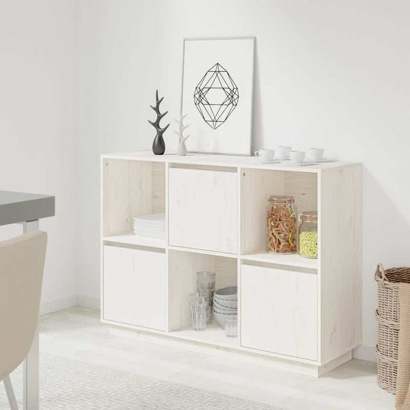 vidaXL fehér tömör fenyőfa tálalószekrény 110,5x35x80 cm