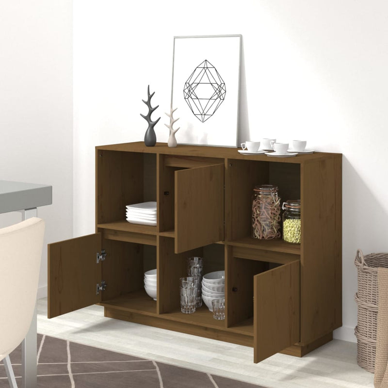 vidaXL mézbarna tömör fenyőfa tálalószekrény 110,5x35x80 cm