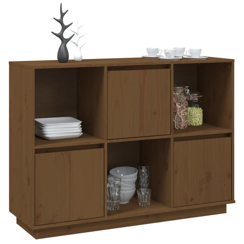 vidaXL mézbarna tömör fenyőfa tálalószekrény 110,5x35x80 cm